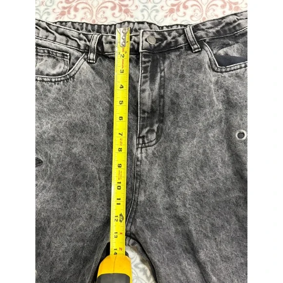 Daisy Street Star Patch Wide Leg Jeans Acid Wash Black Grommet Y2K Size 13 - Picture 5 of 10